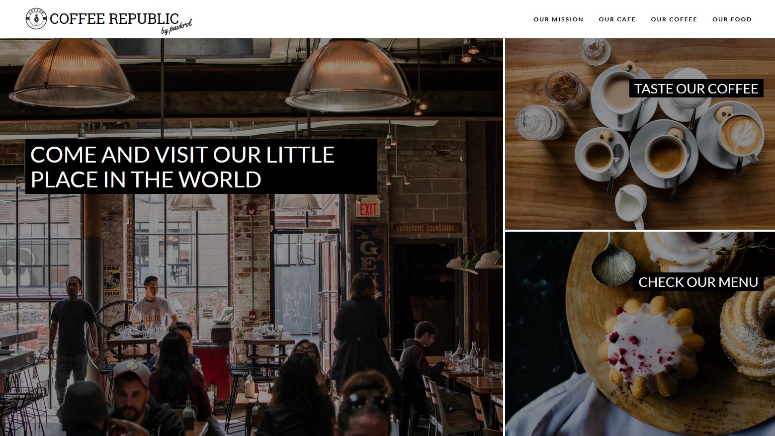 screenshot of fictional cafe website